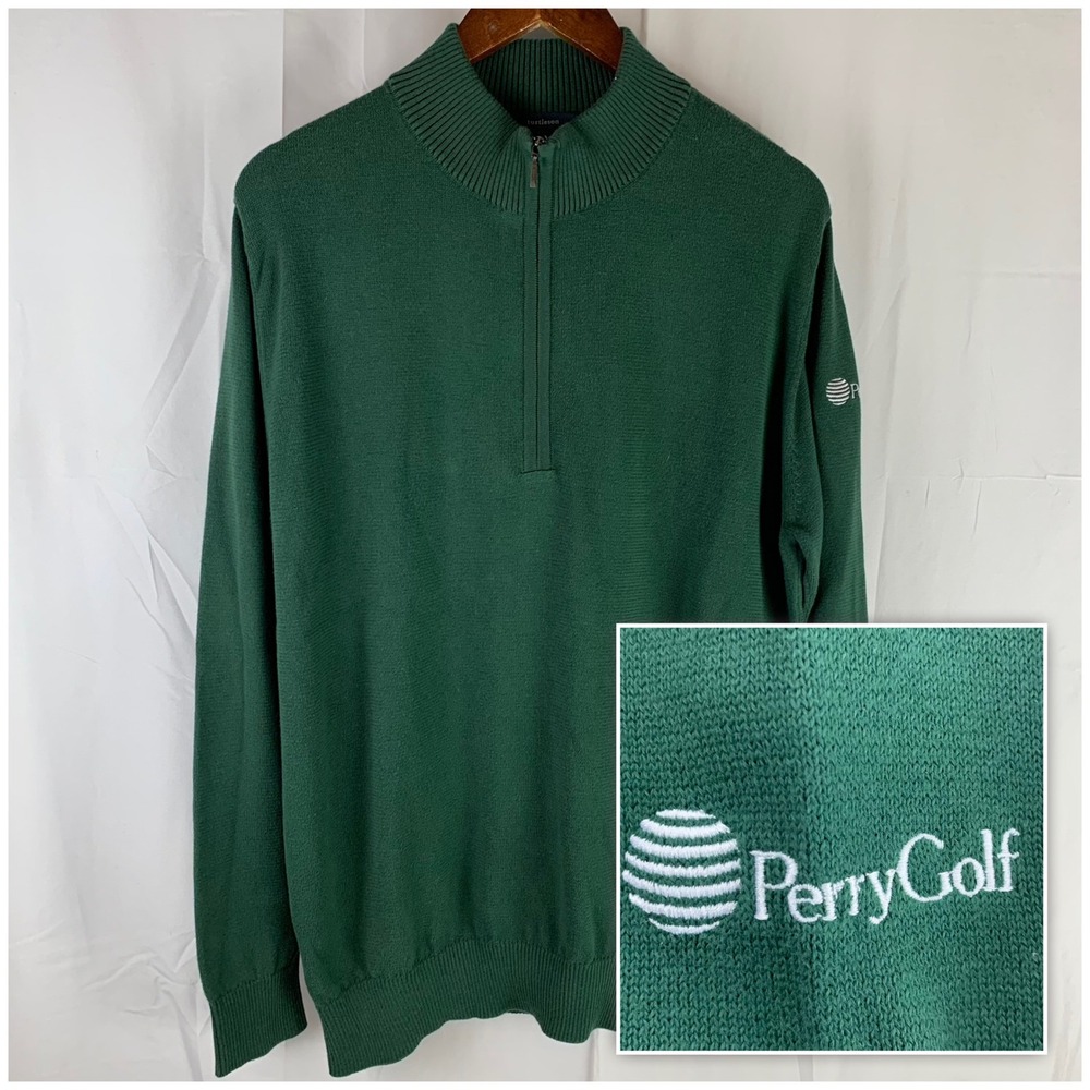 Turtleson‎ Quarter Zip Sweater Mens Large Green Perry Golf Pima Cotton Blend